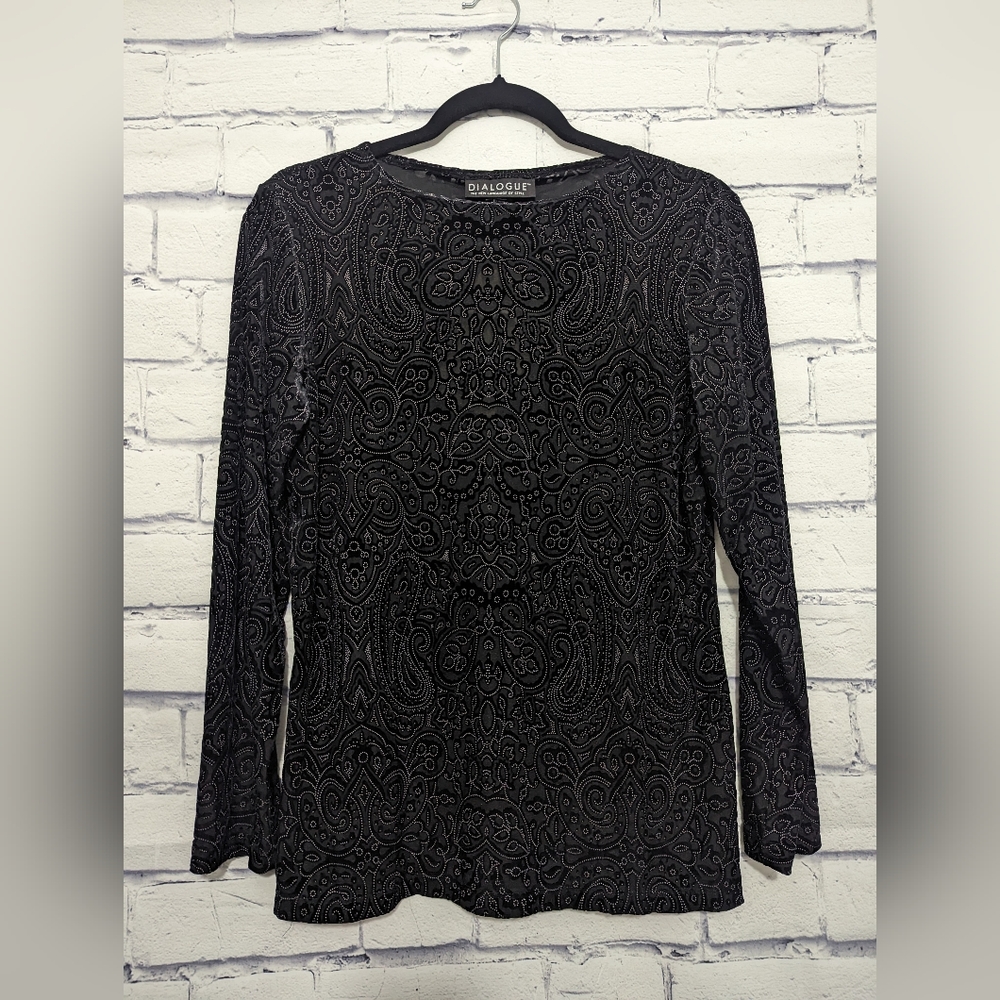 Dialogue QVC Style Velour Burnout Style Top Shirt Women's Size XS New NWT